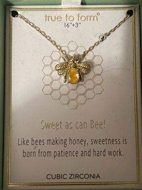 True to Form Gold Bee Cubic Zirconia Pendant Necklace 16” + 3” Extender
